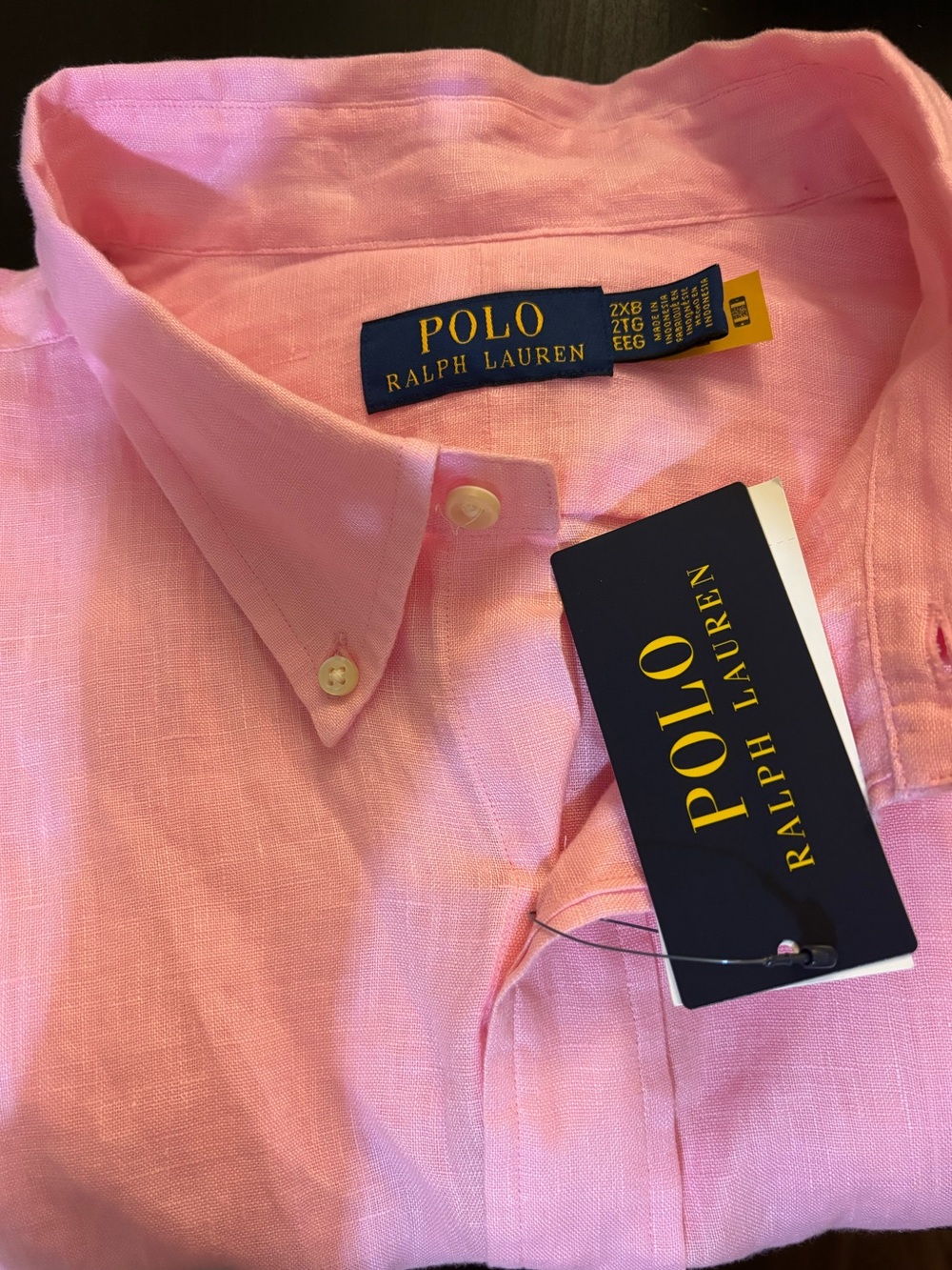 Ralph Lauren Linen Men’s Button-Down Short Sleeve Shirt in Light Pink